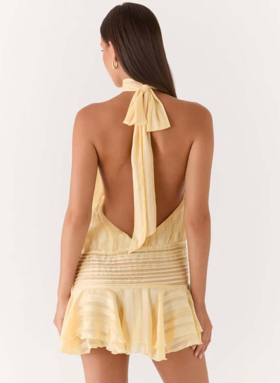 Peppermayo NWT Willow Chiffon Mini Dress in Butter Yellow Size 12 Open Back - Picture 2 of 9